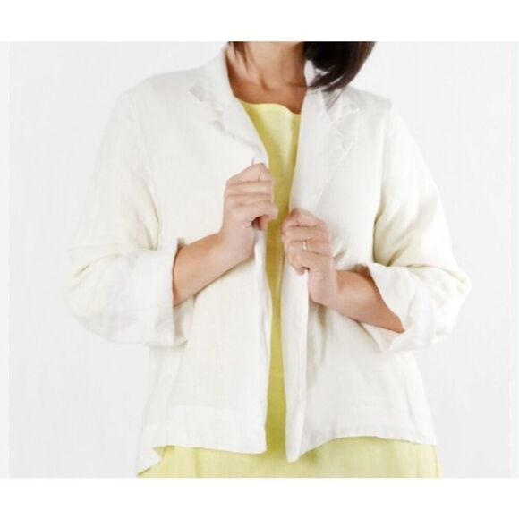 Bryn Walker White 100% Linen Open Front Cardigan Jacket - Picture 1 of 7